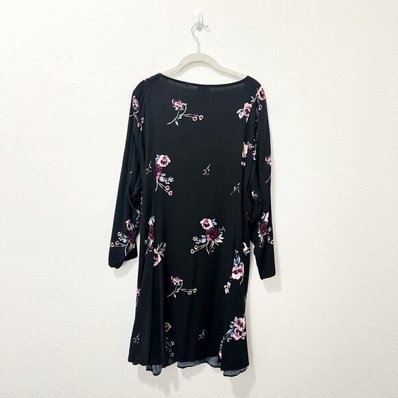 [Torrid] Black Floral Print Challis Trapeze Mini Dress V-Neck A-Line Size 4X - Picture 3 of 10